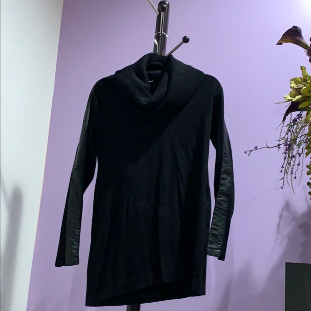 INC black turtleneck w/ faux leather trim sleeves